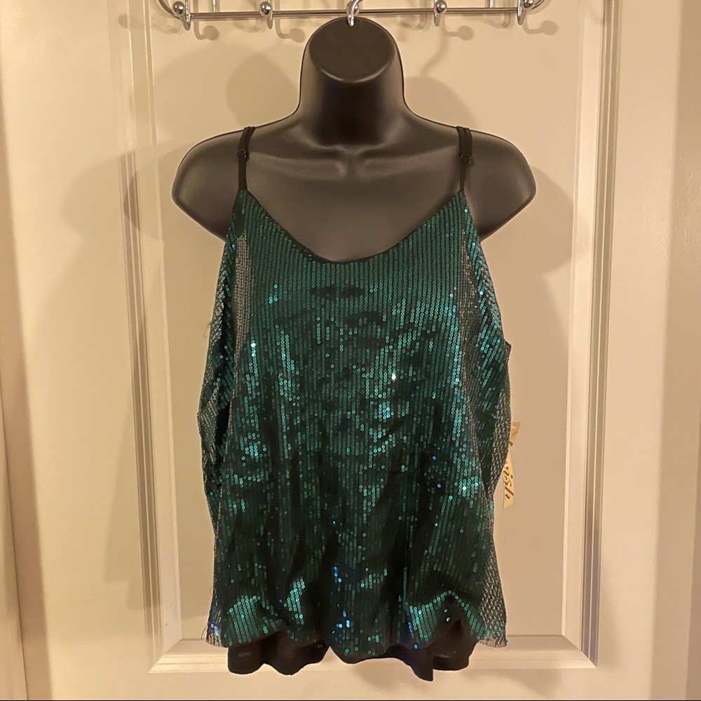 NWT Green Shiny Sequin Top